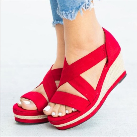 BAMBOO Shoes - Size 7.5 Red Espadrille Sandal